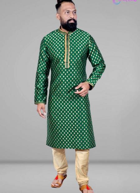 Green Colour Designer Party And Function Wear Traditional Jacquard Silk Kurta Churidar Pajama Redymade Collection 18009